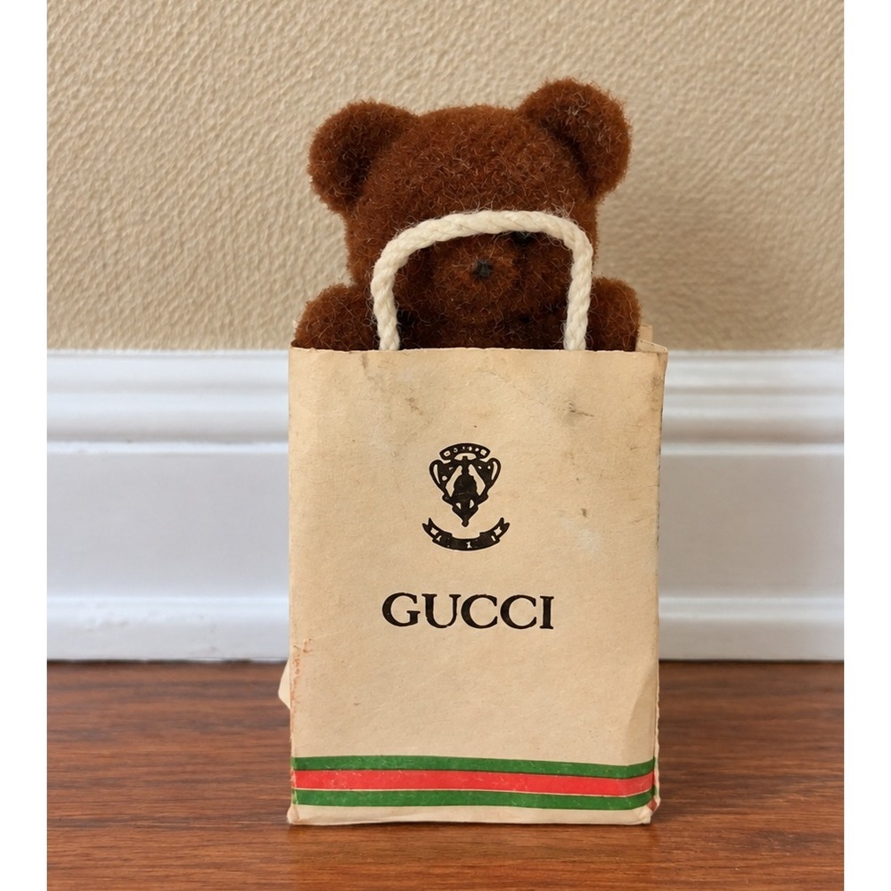 Vintage Gucci Shopping Bag Teddy Bear Magnet Miniature Collectible